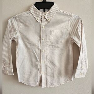 Janie and Jack Beige Striped Button Down Shirt Size 5 100% Cotton